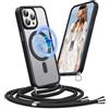 Pnakqil Cover per iPhone 15 Pro Max con Cordino, Compatibile con MagSafe, Custodia Silicone Magnetica Opaca Semi-Trasparente con Cordino Regolabile, Soft-Touch Anti-Impronta & Antiscivolo Case, Nero