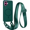 FMPCUON FNPCUON Cover Magnetica con Cordino per iPhone 16 Plus Compatibile con MagSafe,Ricarica Wireless, Placcatura Disegno Custodia con Collana Laccio Tracolla Regolabile Case.Verde