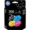 HP 308 Nero e Tricromia, 6L6S6UE, Confezione da 2 Cartucce Originali da 120 Pagine, Compatibili con Stampanti Envy 6110e, 6120e, 6122e, 6130e, 6132e, 6520e, 6530e, 6532e