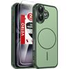 LeYi Cover Magnetica per iPhone 16 con Vetro Temperato, Custodia Compatibile con MagSafe Protezione Fotocamera Anti-Impronte Antigraffi TPU Bumper Antiurto Protettiva Case per iPhone 16,Verde bicolore