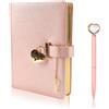 LIMITADA Diario Segreto con Lucchetto a Forma di Cuore Diario con Chiave taccuino in Pelle PU Glitterata Diario Spesso con Penna Diamante Cuore Rosa Quaderno Personale Scrittura - Rosa, 218 * 150MM