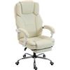 HOMCOM Sedia da ufficio reclinabile, sedia per scrivania, seduta girevole regolabile in altezza con poggiapiedi, 64 x 73 x 120 cm, Beige | Aosom Italy