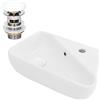 ML DESIGN modern living ML-Design Lavabo ad Angolo d'Appoggio in Ceramica Bianco Rotondo 450 x 270 x 130 mm Lavandino Angolare a Parete con Troppopieno Foro per Rubinetto Scarico Lavamani Design Moderno Lavello incl. Piletta
