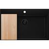 PRIMAGRAN Lavello da Cucina al Mobile 80cm + Kit di scarico, 78x50cm | Set: Kit di scarico (sifone, piletta, troppopieno) + Tagliere + Lavandino in Granito a 1 Vasca - Riga, Tutto Nero