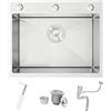 Bokaiya Lavello Cucina 1 Vasca, 60 x 45 cm, Lavandino Cucina in Acciaio Inox, Lavello da Esterno per Camper con Set di Drenaggio e 3 Fori di Preforato, Installazione a Sopratop o Filotop, Spazzolato