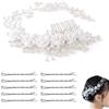 PYRUVAE Fascia per capelli da comunione con fiore bianco Coroncina da principessa in cristallo con perle di strass Accessori per capelli da sposa capelli e 10 fermagli argentati per Ragazze e Donne
