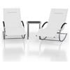 Garvee Set 3 Pezzi Sdraio da Giardino con Tavolino e Cuscini, Lettino Prendisole Pieghevole in Metallo per Esterno, Poltrona Relax Reclinabile per Patio Balcone Piscina, Bianco