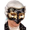 Maschera mezzo viso nera/oro in cartapesta con naso
