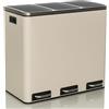 HJH Office OFFICE Pattumiera 3 x 18 l CLEAN IX in metallo, sistema di raccolta differenziata, chiusura morbida, pedalata, 3 scomparti, beige, 741102