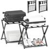 RELAX4LIFE Portavaligie Pieghevole 2 Pezzi, Robusto Portabagagli Multiuso con 2 Ripiani, 68 x 43 x 56 cm, Cavalletto Reggivaligie Salvaspazio con Scarpiera per Casa e Hotel, Portata 80 kg,Nero