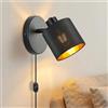 Yexati Lampada da Parete con Spina E27 Orientabile 360° Nera | Paralume in tessuto, cavo 1,8 m, interruttore integrato, metallo, camera, soggiorno