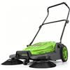 VEVOR Spazzatrice Manuale a Spinta da Giardino, Pulitrice Esterna non Elettrica, con Larghezza Pulizia 650 mm, Contenitore Rifiuti e Manico Pieghevole Regolabile, Colore Verde, per Garage e Sentieri