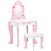 Giordanoshop Specchiera Giocattolo per Bambini 50x36,5x89,5 cm con Sgabello in MDF Bianco e Rosa