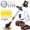 Xbzzgmg Tagliaerba con batteria, decespugliatore a batteria con 2 batterie e 4 tipi di coltelli, decespugliatore regolabile, batteria telescopica con basso livello di rumorosità per cortili, giardini