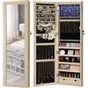 SONGMICS Specchio Portagioie con 6 Luci a LED, Alto 120 cm, Armadietto Portagioie da Parete o Porta con Chiusura e Specchio, 2 Cassetti, 10 x 37 x 120 cm, Colore Rovere JJC093M01