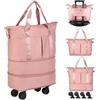 VOOWO Borsa da viaggio con ruote, borsone pieghevole espandibile con ruote per viaggi, bagaglio a mano, borsone da viaggio con ruote, grande borsa da fine settimana per donne e uomini, rosa, Borsone