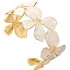 FOSLXIN Bracciale rigido in oro da donna, bracciale a forma di fiore, bracciale rigido in oro, bracciali rigidi larghi in oro, bracciali rigidi aperti, gioielli di tendenza in oro (bianco)