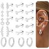 Adramata 11 Paia Orecchini Acciaio Chirurgico Donna Anallergici Piercing Orecchio Cerchio Oro/Argento Set Orecchini Acciaio Inossidabile Helix Piercing Trago Conch Piercing