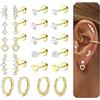 Adramata 11 Paia Orecchini Acciaio Chirurgico Donna Anallergici Piercing Orecchio Cerchio Oro/Argento Set Orecchini Acciaio Inossidabile Helix Piercing Trago Conch Piercing