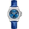 BIEWO Orologio da donna al quarzo, analogico, in acciaio inox, con strass, impermeabile, luminoso, con data, cinturino in pelle, regalo, 1563 Pelle Blu