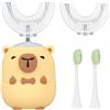 Jonuin Spazzolino Elettrico a Forma di U per Bambini, Spazzolino Sonico con 2 Testine a Forma di U in Silicone e 2 Testine Morbide, 360º, Design a Capibara, per Bambini e Bambine Dai 2 ai 12 Anni