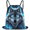 Generic Zaino Coulisse, Stampa Sacca Zaino Sportivo, Silver Blue Fire Flame Wolf Black, Fashion Sacca Sportiva Palestra per Adulto, Piscina, Sport, 36X42cm