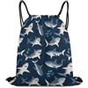 Generic Coulisse Borsa da Palestra, Personalizzato Zainetti, Cartoon Sharks Navy Blue Print, Fashion Sacco Sportive per Uomo, Adulto, Nuoto, 36X42cm