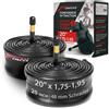 Fincci Camera d'aria 20 BMX - Coppia Cameras d'aria bici da corsa 20 x 1.75-1.95 - 2.1 pollici per BMX, Strada Bici, Ibrida Biciclettas - Valvola Interna Schrader 48mm - Confezione da 2