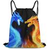 Generic Borsa Sportiva da Palestra, Stampa Zaino Palestras, Ice Blue And Red Fire Flame Dragon, Personalizzato Sacca Sportiva Palestra per Adulto, Piscina, Sport, 36X42cm