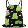 Generic Borsa Sportiva da Palestra, Personalizzato Zaino da Viaggio, Cute Green Frogs Black, Leggero Sacchetto Sportivo per Yoga, All'Aperto, Sport, 36X42cm