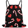 Generic Borsa Coulisse, Fashion Zainetto, Red Love Heart Christmas Sexy Candy Cane Black, Unisex Sacca Sportivo per All'Aperto, Donna, Nuoto, 36X42cm