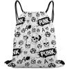 Generic Borsa Coulisse, Stampa Zaino Scuola, White Punk Skull Rock Hair Black Vintage, Unisex Sacca Sportiva per Piscina, Spiaggia, Viaggi, 36X42cm