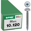 SPAX T-TAR plus 251011001205 - Viti per costruzioni in legno, 10,0 x 120 mm, 50 pezzi, testa piatta, filettatura parziale, 4CUT, WIROX A3J, 251011001205