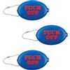 Fisura - Portamonete ovale in gomma "F*ck off" blu scuro. Portamonete retrò con catenella, portafoglio compatto da tasca unisex, regalo divertente e originale. 3 pezzi.