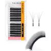 NAGARAKU Flying 3D W Ciglia Finte A Ventaglio Automatico Prefabbricate Tessitura Naturale Volume Russo Risparmio Di Tempo Effetto Eyeliner Denso E Soffice Base Inclinata Nero Opaco (0.07mm C 12mm)