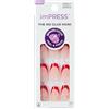 imPRESS KISS imPRESS No Glue Mani Press On Nails, design Happy World, rosso, di medie dimensioni, forma a bara, include 30 unghie, tampone di preparazione, foglio di istruzioni, 1 bastoncino per manicure, 1