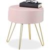Relaxdays Sgabello Velluto, Rotondo, Elegante Poggiapiedi Imbottito, Gambe Dorate, Moderno, Seduta Vellutata, 40x40,Rosa