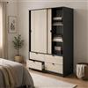 Dmora Guardaroba 2 Ante Pittsfield 60x200h cm Grigio Antracite Appendiabiti 2 Ripiani, Armadio Camera da Letto 4 Cassetti