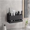 AiQInu Portaspazzolini da muro, 3 scomparti, alluminio nero, per spazzolini elettrici & erogatore dentifricio, con scarico e passacavo