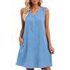 Generisch Abito leggero in lino da donna, cotone e lino, midi, per il tempo libero, estivo, arioso, da casa, ampio, da spiaggia, linea A, casual, abiti da donna alla moda con tasche, O verde scuro, XXL