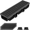 VEVOR Canaletta di Drenaggio Lineare 510 x 140 x 90 mm Set da 6 Pezzi, Canaletta di Drenaggio di Alta Qualità, Canale in HDPE con Griglie e Tappi Terminali, per Vialetto, Patio, Piscina e Giardino