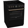 Gorenje Classico GECS 6 B70CLB - Stufa elettrica con piano cottura in vetroceramica, design retrò, 60 cm, 71 litri, con chiusura rapida, AirFry/ExtraSteam, modalità pizza, AquaClean/nero