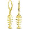 Bling Jewelry Vacanze Nautiche Oceano Mare Leva Posteriore Goccia Dangle Scheletro Pesce Orecchini Per Le Donne Teen Placcato Oro 14K .925 Argento Sterling