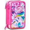 SJ GANG STYLE JAM GANG Astuccio Scuola 3 Zip, Fucsia, Portapenne Triplo Scomparto Completo Di Penne, Matite, Colori, Accessori Zaino, Scuola Elementare, Bambina