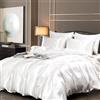 Guchuang Bedding Set completo di biancheria da letto matrimoniale in raso di seta, 6 pezzi, colore bianco, copripiumino ultra morbido in microfibra, 200 x 200 cm, con 1 lenzuolo con angoli e 4 federe