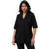 Ulla Popken T-Shirt, Pima Cotton, A-Linie, Kelchkragen, Halbarm, T-Shirt Donna, Schwarz, 50-52