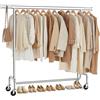 SONGMICS Stand Appendiabiti con Rotelle, Barra Estensibile, Portata 130 kg | Portabiti per Carico Pesante, 110-150 x 45 x 162,9 cm, Acciaio, Colore Argento e Nero, Collezione Pataye HSR11S