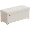 SONGMICS Pouf Contenitore Cassapanca Pieghevole, 38 x 76 x 38,5 cm, Sgabello Poggiapiedi, 77 L, Superficie in Velluto, per Camera da Letto Soggiorno, Beige Cappuccino LSF0517W02