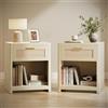 VASAGLE ELLAN Collezione - Comodini Boho con Cassetto Effetto Rattan, Set di 2, Tavolini con Scomparto Aperto, Angoli Arrotondati, Camera da Letto, Beige Naturale LET818LC01