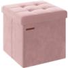 SONGMICS Pouf Pieghevole, Cassapanca in Velluto, Contenitore con Coperchio, Poggiapiedi, 38 x 38 cm, Portata 300 kg, per Corridoio, Soggiorno, Camera da Letto, Rosa Pastello LSF227R01